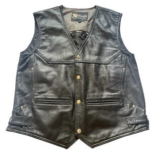 BLACK LEATHER UNISEX STREETWEAR  MOTORCYCLE VEST SZ SM EUC